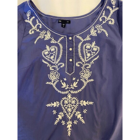 GAP Periwinkle 3/4 Sleeve Embroidery Boho Peasant Blouse Womens Size Medium Top - Picture 3 of 12